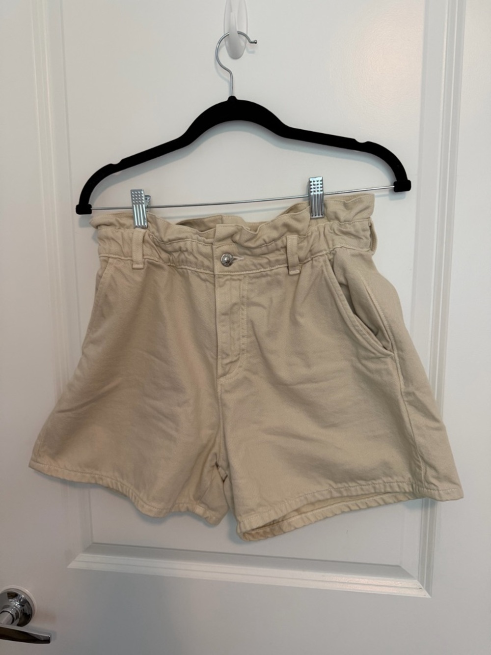 Zara High-Waist Paperbag Shorts - Cream